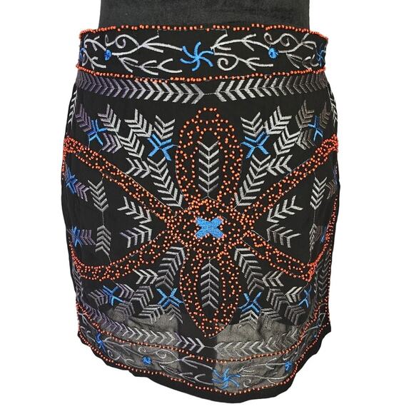 LULUS Women’s Tribal Embroidered and Beaded Mini Skirt | Black | Size Large - Picture 2 of 6